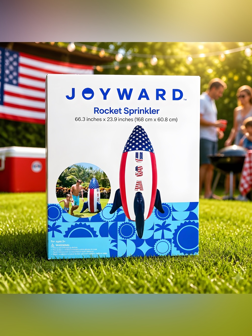 Joyward Rocket USA Flag Colors Patriotic Sprinkler 66.3” x 23.9”